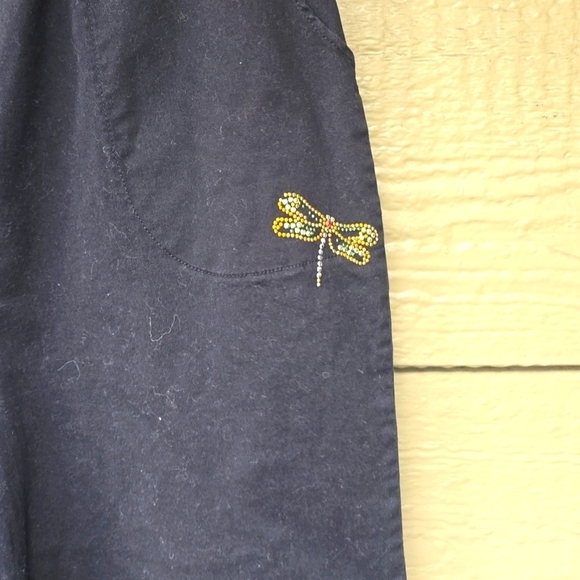 Quacker Factory Jeans Black Denim Embellished Dragonfly Pocket Pull-on large - Picture 3 of 8